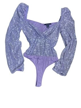 Revamped, Lavender Sequin Long-Sleeve Bodysuit - Size S